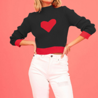 Love Heart Patchwork Pullover Knit Sweater - Thumbnail 4
