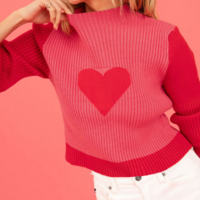 Love Heart Patchwork Pullover Knit Sweater - Thumbnail 2