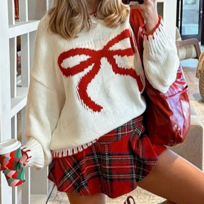 Bowknot pullover knit sweater