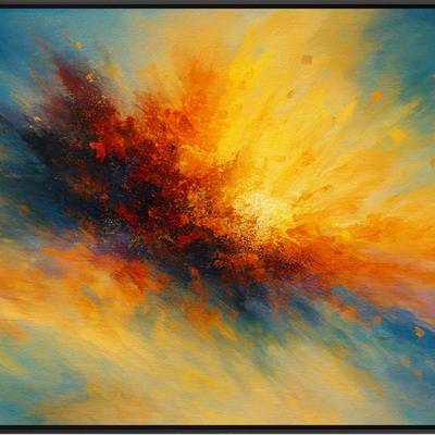 Radiant impact energy explosion in red, gold, and violet
