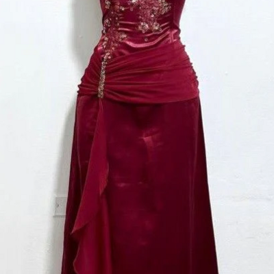 Floor length a line burgundy mother of bridal dress formal party dress