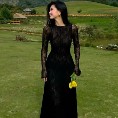 Long sleeves black lace mother of bridal dress evening dress - Thumbnail 2