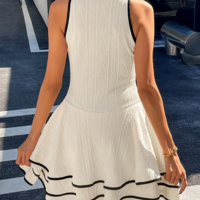 Solid Color Round Neck Splicing Sleeveless Dress - Thumbnail 3