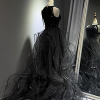 Black Tulle Sequins Long Prom Party Dress - Thumbnail 1