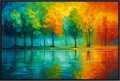 Chromatic Reflections - Rainbow Forest Over Water