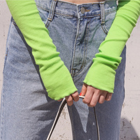 Neon Green Frill Off Shoulder Crop Tee - Thumbnail 5