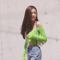 Neon Green Frill Off Shoulder Crop Tee - Thumbnail 9