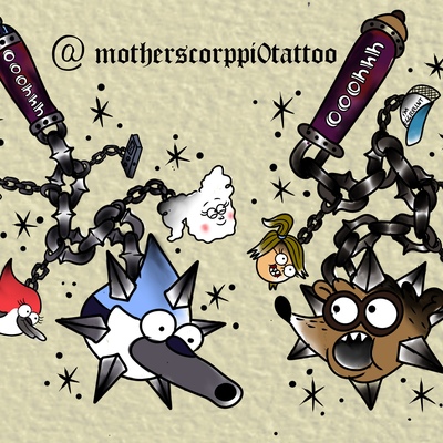 Mordecai and rigby flail print