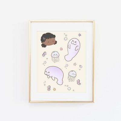Luna and her manatee friend print