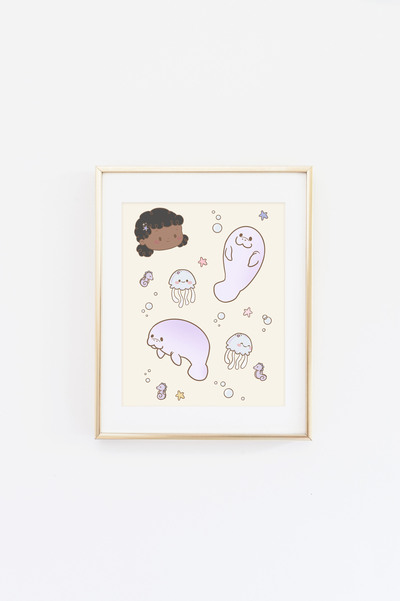 Luna and her Manatee Friend Print