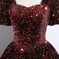 Burgundy and Black Sequins Long Prom Evening Dress - Thumbnail 4
