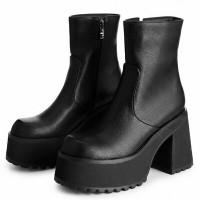 Solid black punk heeled boots