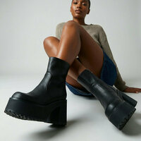 Solid Black Punk Heeled Boots - Thumbnail 3