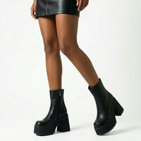 Solid Black Punk Heeled Boots - Thumbnail 5