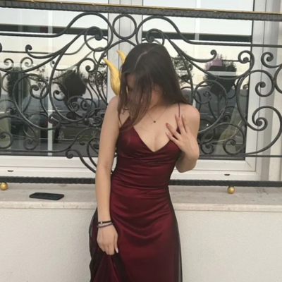 A line v neck burgundy prom dress formal evening dresses - Thumbnail 3