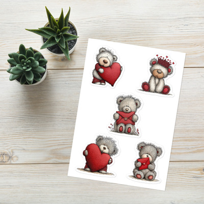 Whimsical Valentine Bear sticker sheet