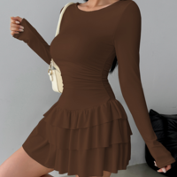 Women'S Solid Color Slim Temperament Long Sleeved Dress - Thumbnail 2