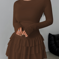 Women'S Solid Color Slim Temperament Long Sleeved Dress - Thumbnail 3