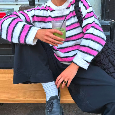 Pink stripe fuzzy sweater 