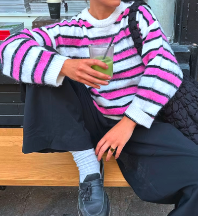 PINK STRIPE FUZZY SWEATER 