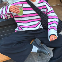 PINK STRIPE FUZZY SWEATER  - Thumbnail 1