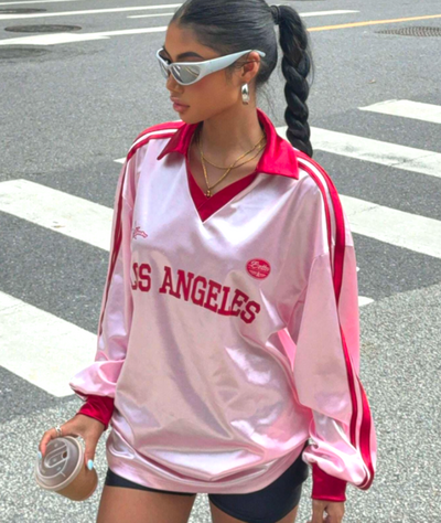 PINK LA SATIN TRACK TOP 