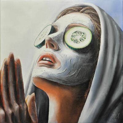 Painting by rx strip “madonna of the zucchini”