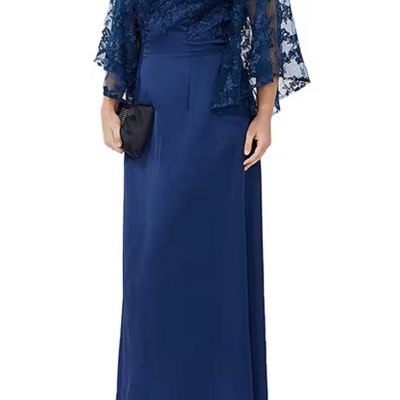  elegant royal blue chiffon plus size mother of the bride dress - Thumbnail 2