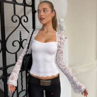 Vintage Gothic Square Collar Lace Patchwork Long Sleeve Top for Women - Thumbnail 5