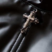 Dark Punk Leather Cross Crop Top with Metal Chain - Thumbnail 4