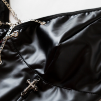 Dark Punk Leather Cross Crop Top with Metal Chain - Thumbnail 6