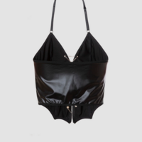 Dark Punk Leather Cross Crop Top with Metal Chain - Thumbnail 1