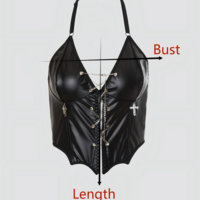 Dark Punk Leather Cross Crop Top with Metal Chain - Thumbnail 7