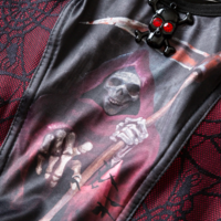 Gothic Skull Print Waistband Vest with Bow Strap Slim Fit Crop Top - Thumbnail 3