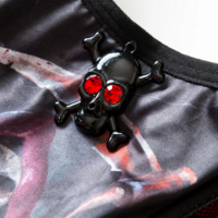 Gothic Skull Print Waistband Vest with Bow Strap Slim Fit Crop Top - Thumbnail 4