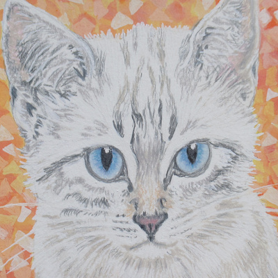 "the look" artwork featuring cats and animals, lynx point siamese cat, 5x7 inch original artwork by n.e.thompson