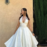 Halter A-Line Jacquard Tea Length Prom Dresses - Thumbnail 1