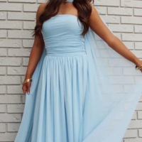 Charming Strapless A Line Blue Floor Length Prom Dresses - Thumbnail 1