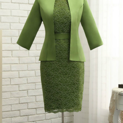 Sheath knee length green mother of the bride dresses with jacket