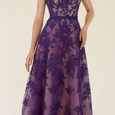 Elegant floor length tulle lace appliques mother of bride/groom dress