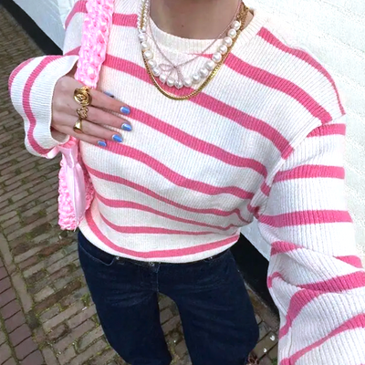 Pink & white striped knit sweater  