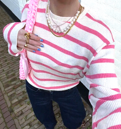 PINK & WHITE STRIPED KNIT SWEATER  