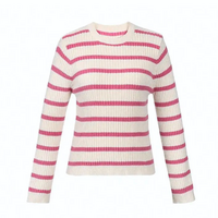 PINK & WHITE STRIPED KNIT SWEATER   - Thumbnail 1