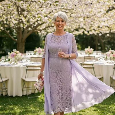 Elegant purple sheath lace mother of bride/groom dress evening formal gowns 