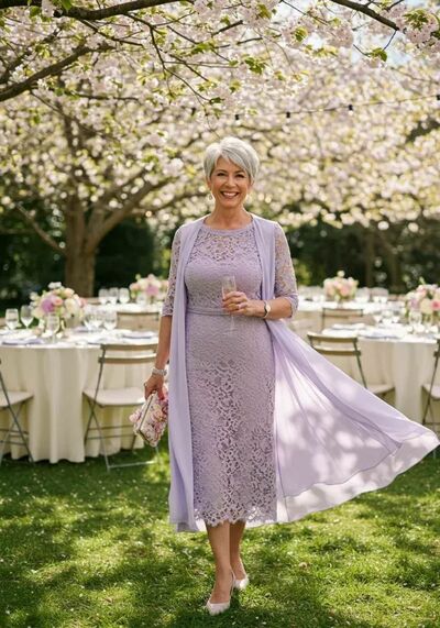 Elegant Purple Sheath Lace Mother of Bride/Groom Dress Evening Formal Gowns 