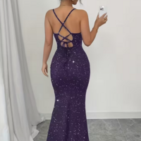 Elegant Purple Sequins Backless Prom Dresses - Thumbnail 2