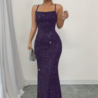 Elegant Purple Sequins Backless Prom Dresses - Thumbnail 1