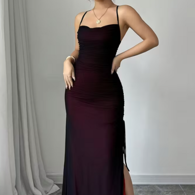 Beautiful sheath straps split long prom dresses - Thumbnail 1