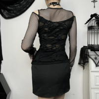 Hollow Out T-Shirt Grunge Punk Fishnet Patchwork Top - Thumbnail 3