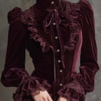 Vintage Velvet Lace Patchwork High Neck Elegant Slim Fit Women’s Top - Thumbnail 2